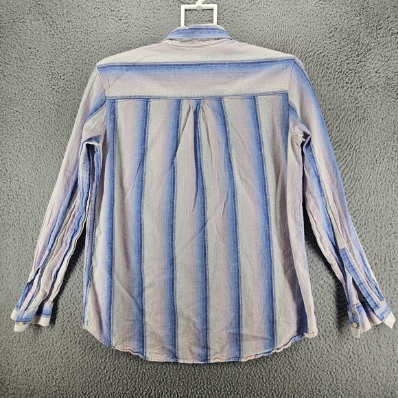 Gap Shirt Women Size Medium Linen Blend 1/2 Button Blue Pink White Striped - M - Picture 7 of 12